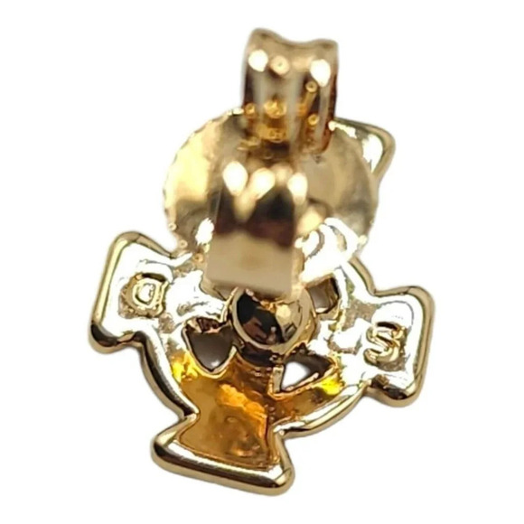 18k Gold Plated Solvar Irish Celtic Cross Crucifix Post Earrings New Old Stock - Picture 4 of 4